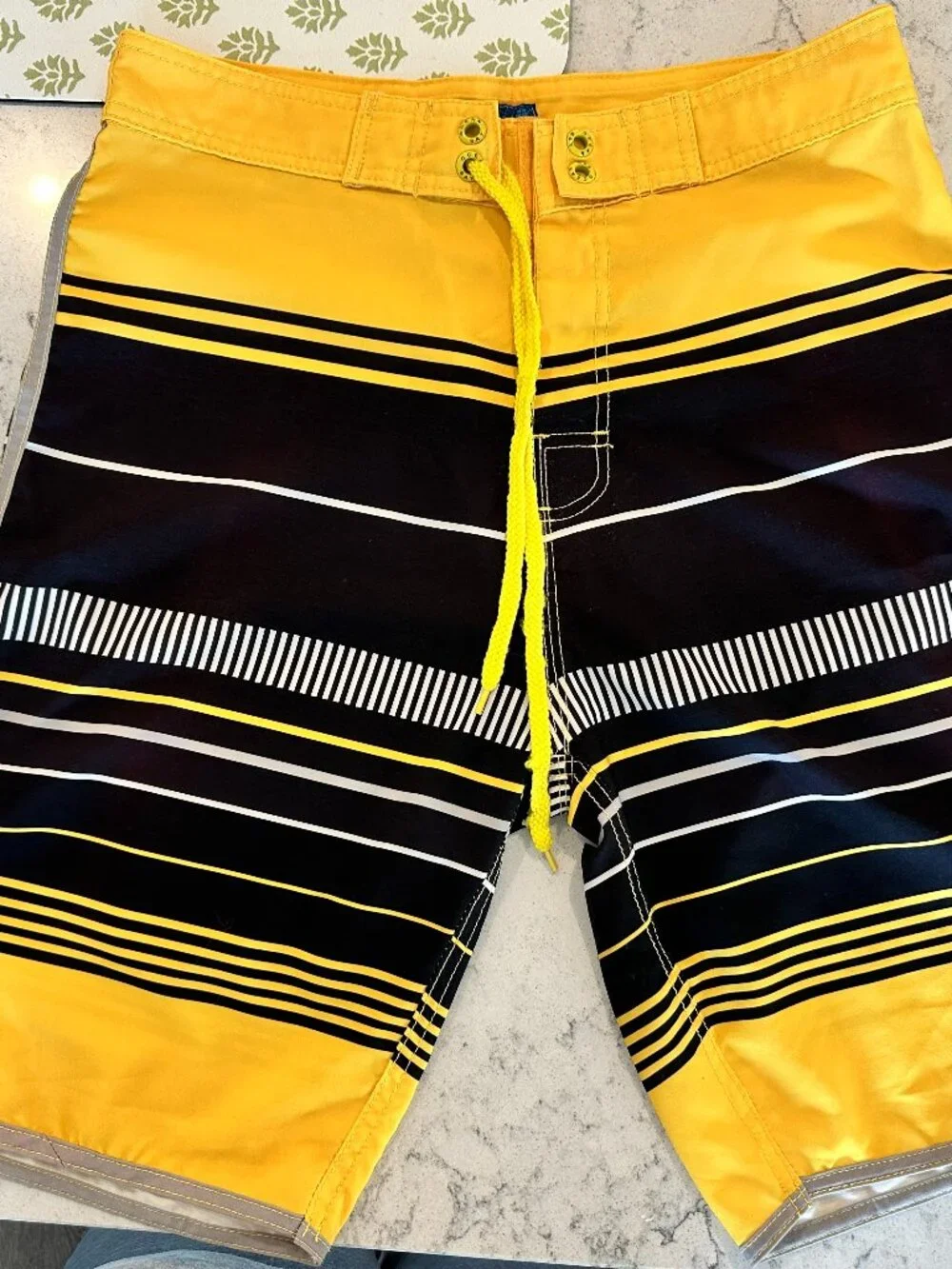 Ocean Bay Board Shorts Men’s Size M yellow and black with white stripes